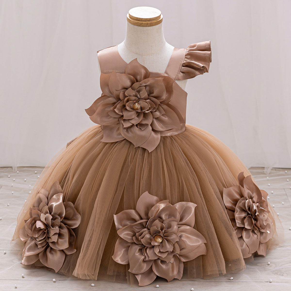 unnamed Mocha Blossom Couture Tulle Dress - Image 1